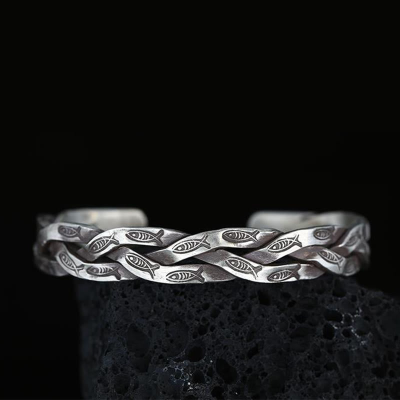 Stone of buddha Koi Fish Twisted Design Luck Wealth Cuff Bracelet Bangle