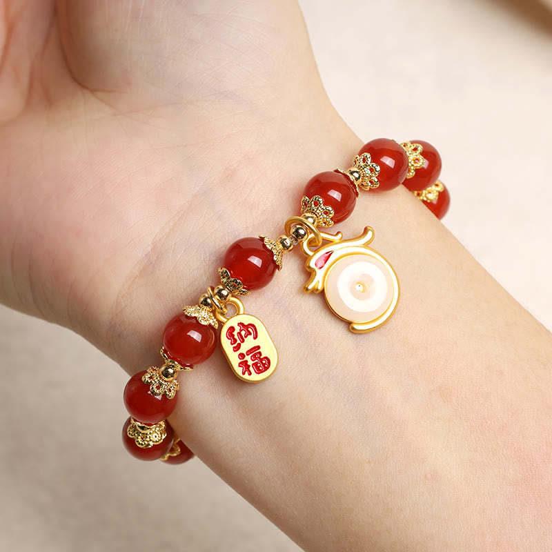 Stone of buddha Year of the Dragon Red Agate Green Aventurine Peace Buckle Fu Character Lucky Fortune Bracelet
