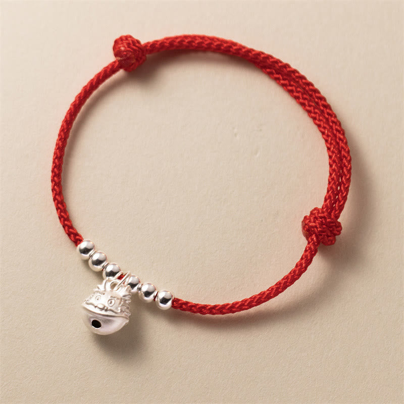 Stone of buddha Year of the Dragon 925 Sterling Silver Handmade Dragon Carved Success Braided Red Bracelet