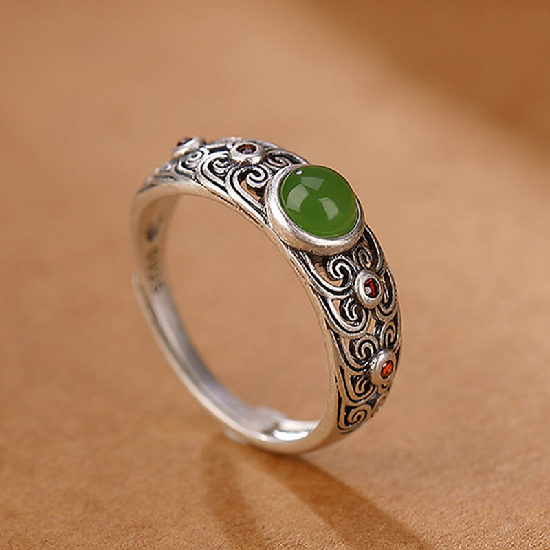 Stone of buddha 925 Sterling Silver Hetian Cyan Jade Harmony Adjustable Ring