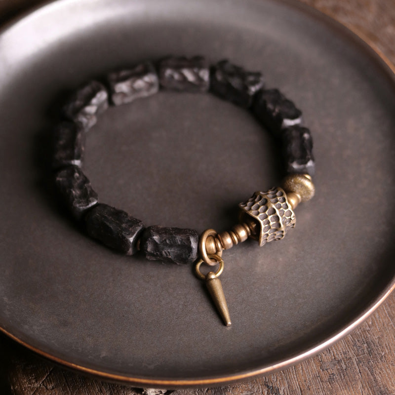 Stone of buddha Ebony Wood Copper Balance Protection Couple Bracelet