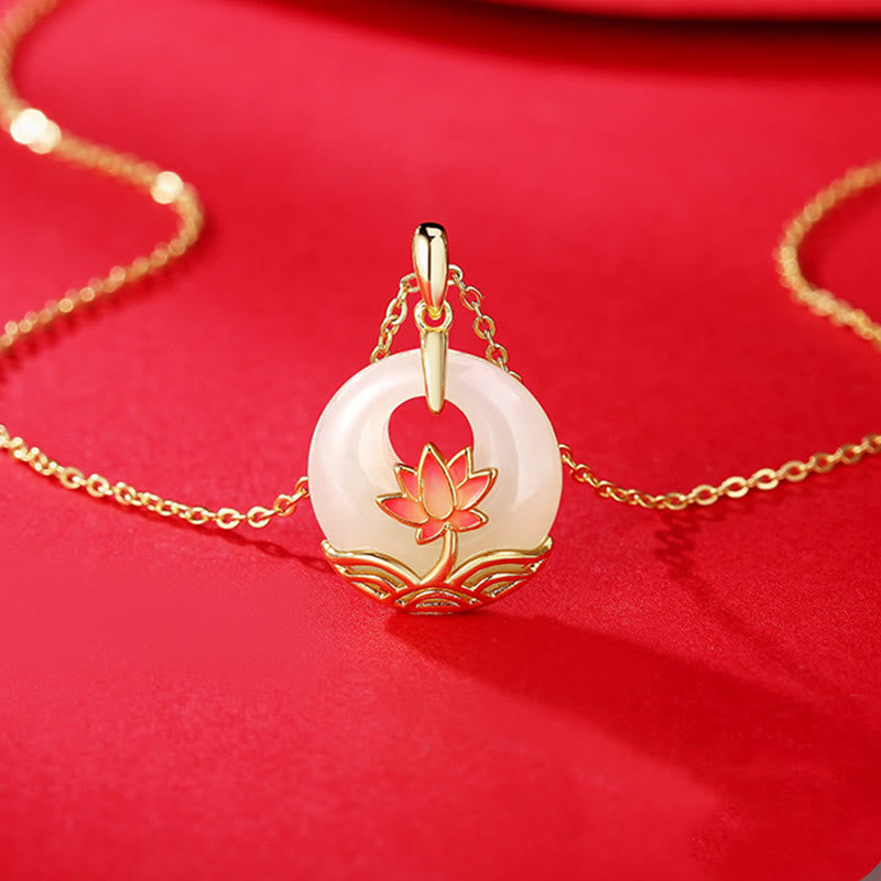 Stone of buddha 925 Sterling Silver Hetian White Jade Lotus Flower Blessing Necklace Pendant