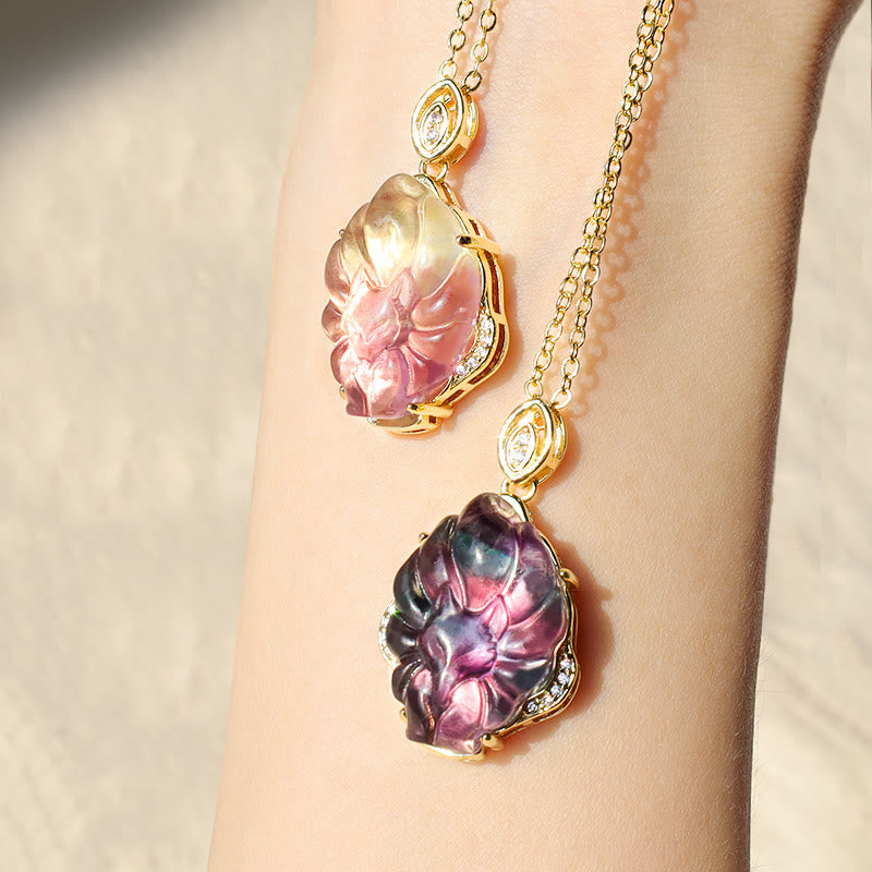 Stone of buddha Natural Colorful Fluorite Nine-Tailed Fox Protection Necklace Pendant