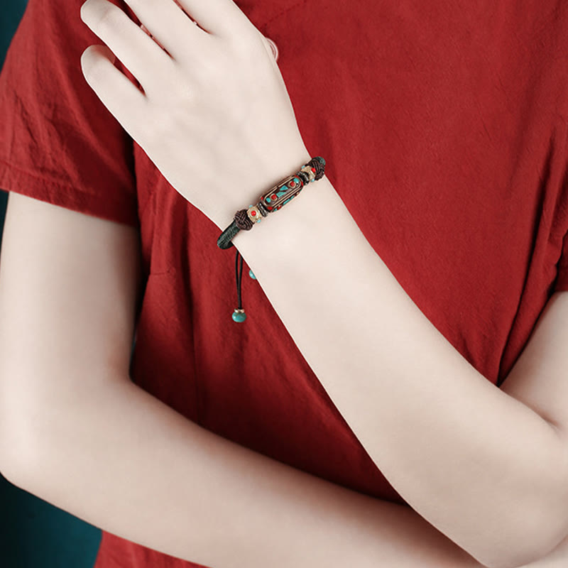 Stone of buddha Handmade Tibetan Turquoise Om Mani Padme Hum Strength Braided Bracelet