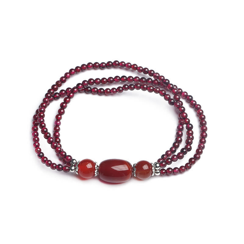 Stone of buddha Natural Garnet Red Agate Protection Triple Layer Bracelet