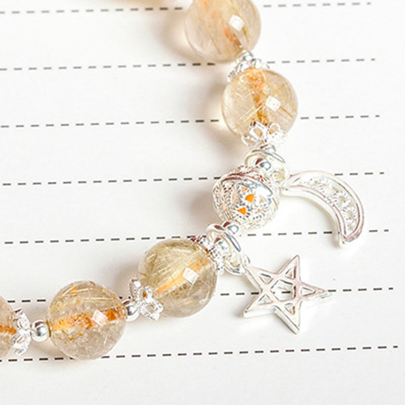 Stone of buddha 925 Sterling Silver Natural Citrine Happiness Moon Star Charm Bracelet