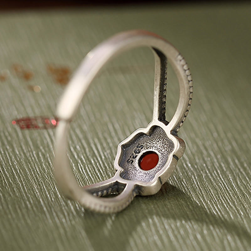 Stone of buddha 925 Sterling Silver Red Agate Bead Logical Thinking Ring