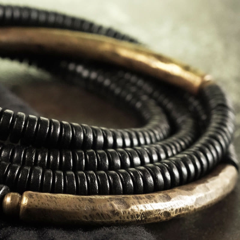 Stone of buddha Ebony Wood Copper Balance Multilayered Bracelet