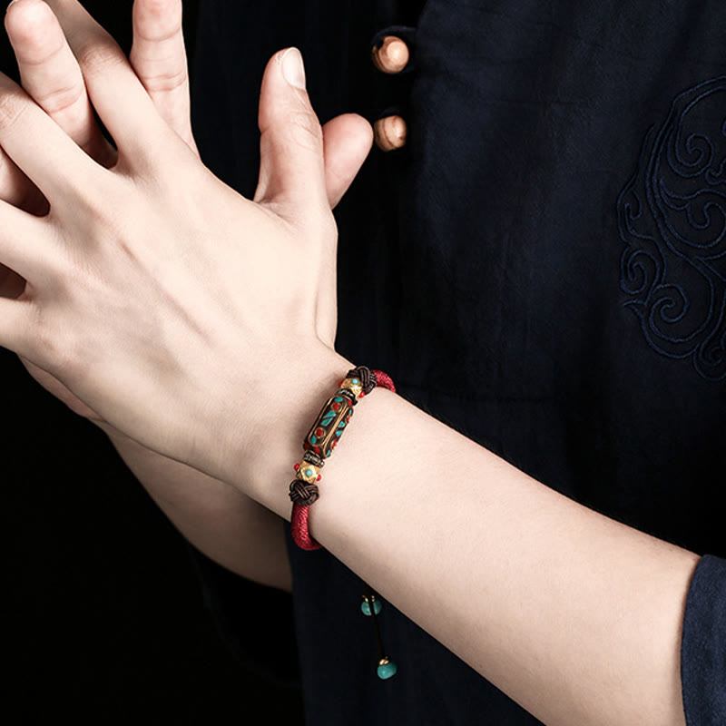 Stone of buddha Handmade Tibetan Turquoise Om Mani Padme Hum Strength Braided Bracelet