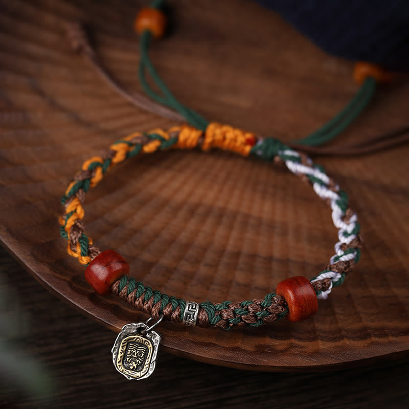 Stone of buddha Handmade Tibetan Silver 925 Sterling Silver Zakiram Goddess of Wealth Camel Bone Protection Braided Bracelet