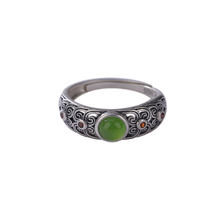 Stone of buddha 925 Sterling Silver Hetian Cyan Jade Harmony Adjustable Ring