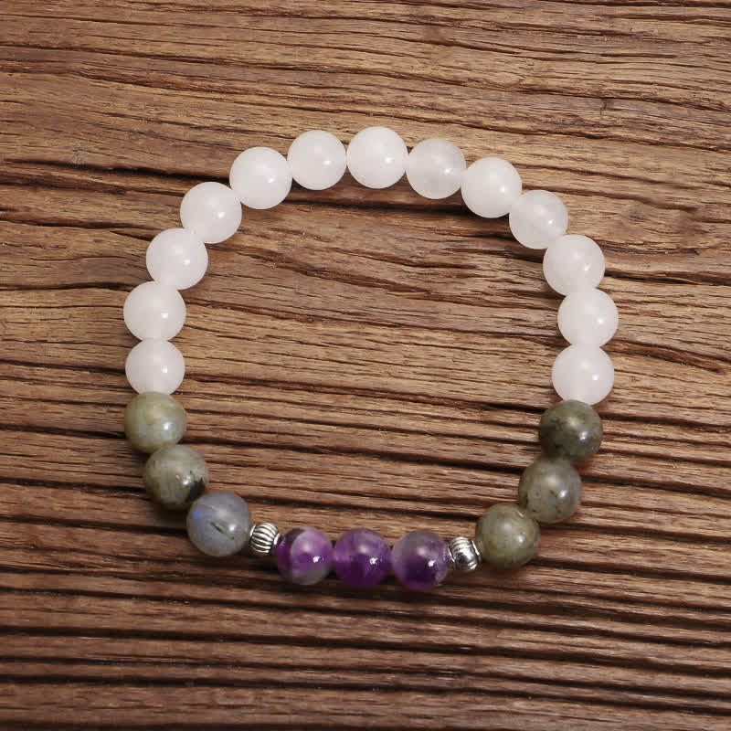 Stone of buddha 108 Mala Beads White Agate Amethyst Black Glitter Stone Protection Bracelet