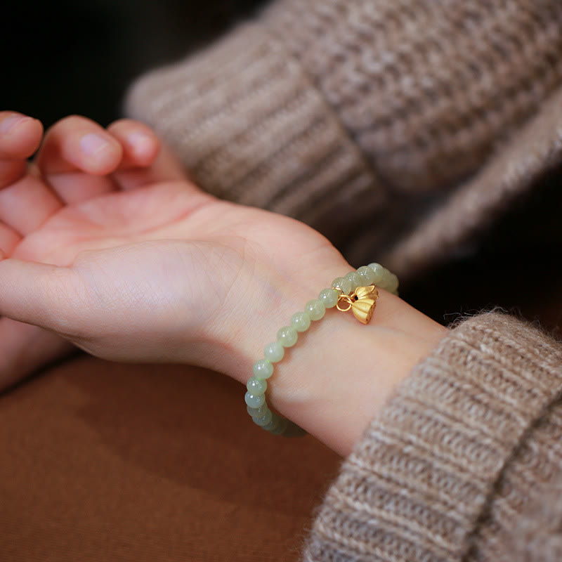 Stone of buddha 925 Sterling Silver Plated Gold Natural Hetian Jade Bead Gourd Lotus Bamboo Fu Character Luck Bracelet