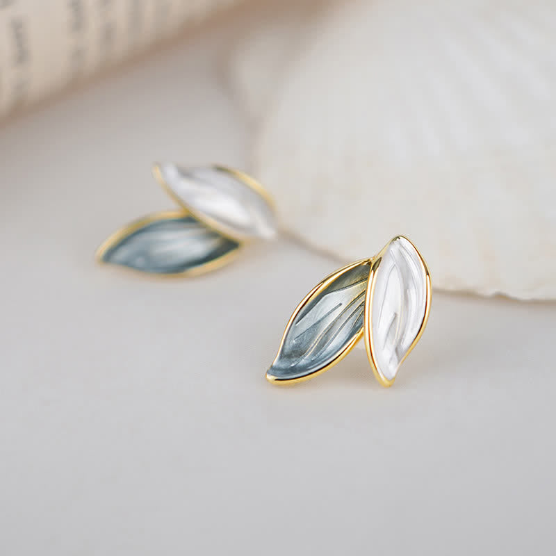 Stone of buddha Leaf Design Luck Stud Earrings