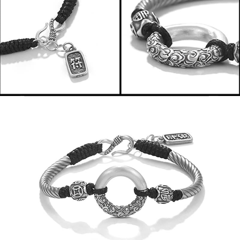 Stone of buddha 999 Sterling Silver Fu Character Peace Buckle Copper Coin Auspicious Clouds Fortune Bracelet