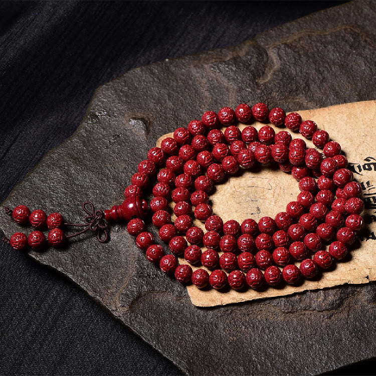 Stone of buddha 108 Mala Beads Cinnabar Om Mani Padme Hum Pattern Engraved Blessing Bracelet