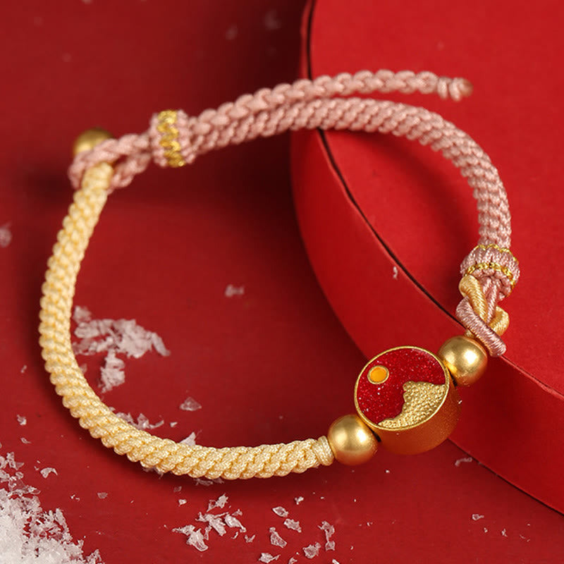 Stone of buddha Handmade Mountain and Sea Engraved Luck Two-Color String Couple Bracelet