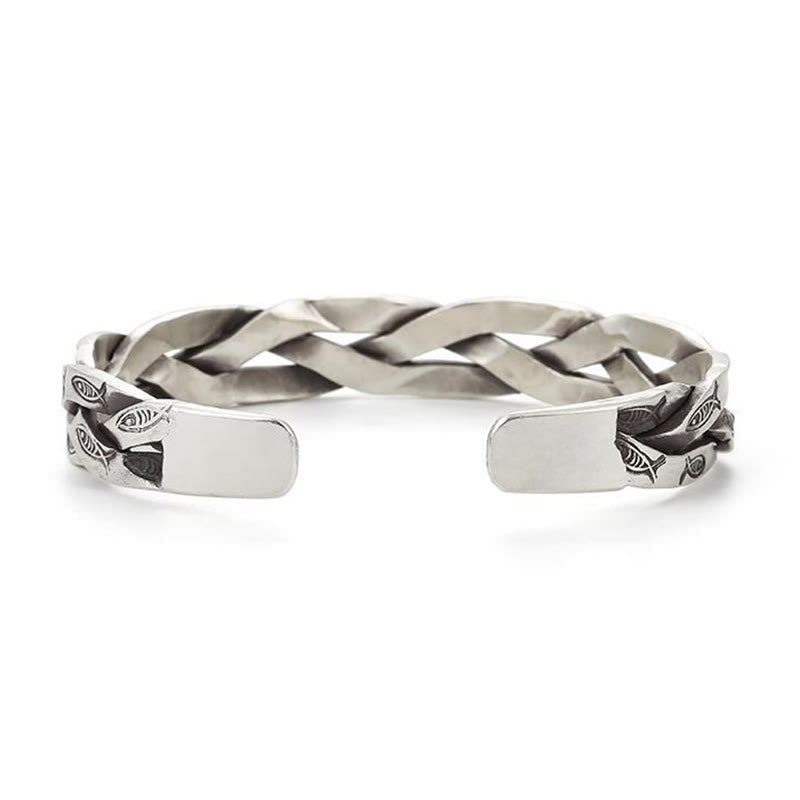 Stone of buddha Koi Fish Twisted Design Luck Wealth Cuff Bracelet Bangle
