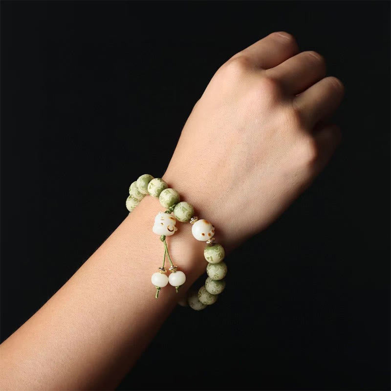 Stone of buddha Green Bodhi Seed Cat Paw Om Mani Padme Hum Engraved Wisdom Bracelet