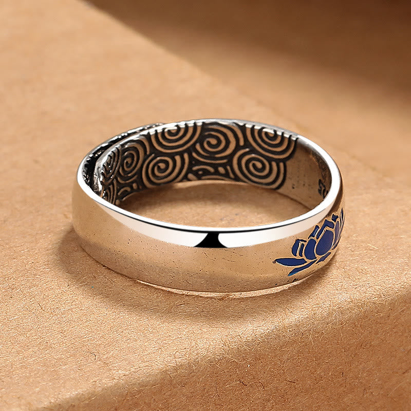 Stone of buddha Tibetan Blue Lotus Auspicious Clouds Copper Enlightenment Ring