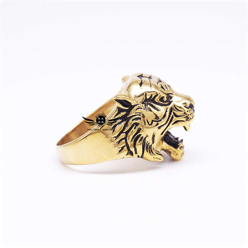 Stone of buddha Men's Animal Tiger Head Titanium Steel Balance Calm Punk Rock Biker Ring