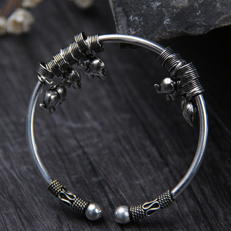 Stone of buddha 925 Sterling Silver Elephant Strength Bracelet Bangle