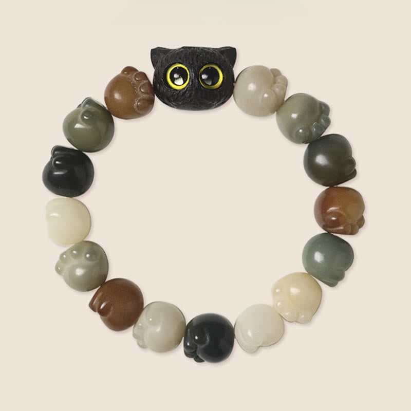 Stone of buddha Natural Bodhi Seed Lovely Paw Ebony Wood Lucky Cat Wisdom Bracelet