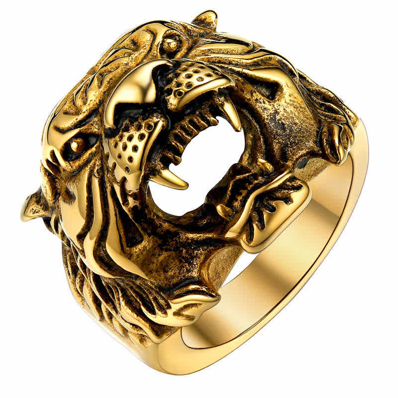 Stone of buddha Men's Animal Tiger Head Titanium Steel Balance Calm Punk Rock Biker Ring