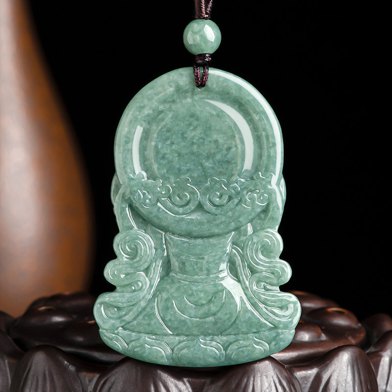 Stone of buddha Four-armed Avalokitesvara Natural Jade Amulet Blessing String Necklace