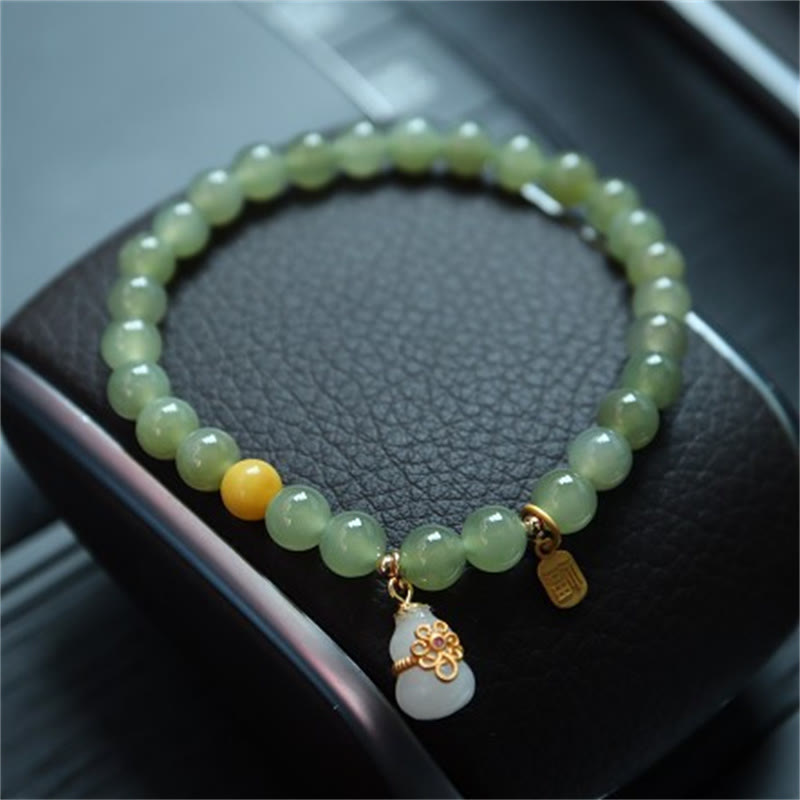 Stone of buddha 925 Sterling Silver Plated Gold Natural Hetian Jade Bead Gourd Lotus Bamboo Fu Character Luck Bracelet