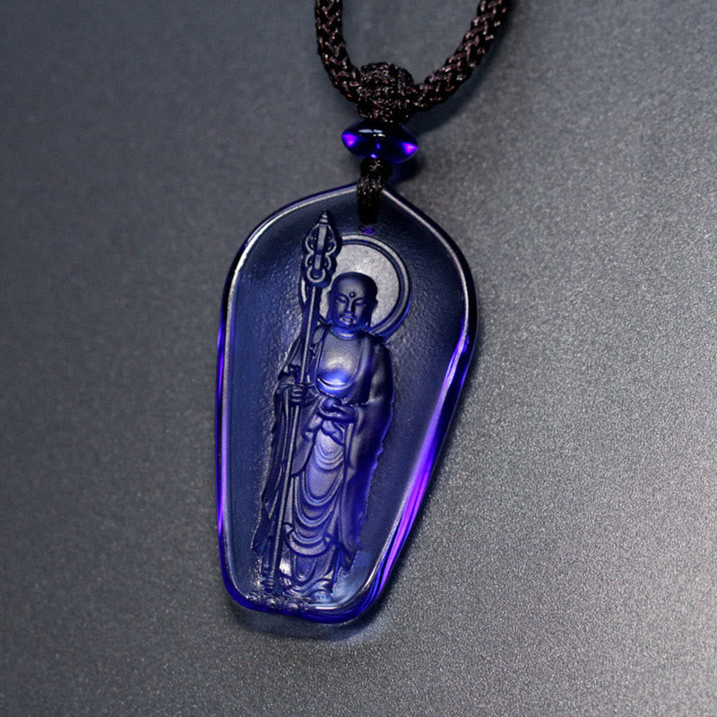 Stone of buddha Ksitigarbha Buddha Liuli Crystal Serenity Amulet Necklace Pendant