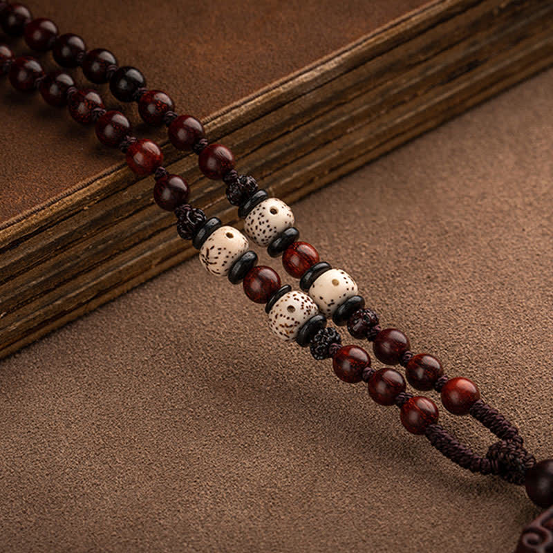 Stone of buddha Chinese Zodiac Natal Buddha Small Leaf Red Sandalwood Protection Necklace Pendant