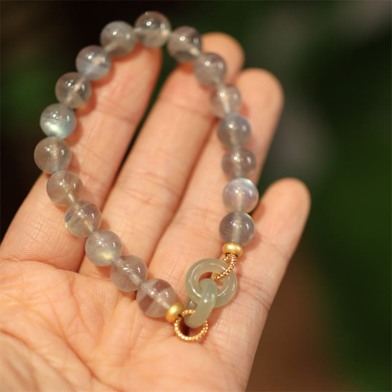 Stone of buddha Natural Moonstone Heitan Jade Peace Buckle Healing Bracelet