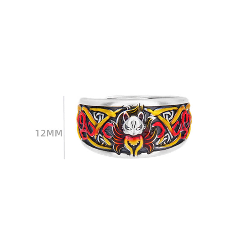Stone of buddha 999 Sterling Silver Nine Tailed Fox Success Protection Ring