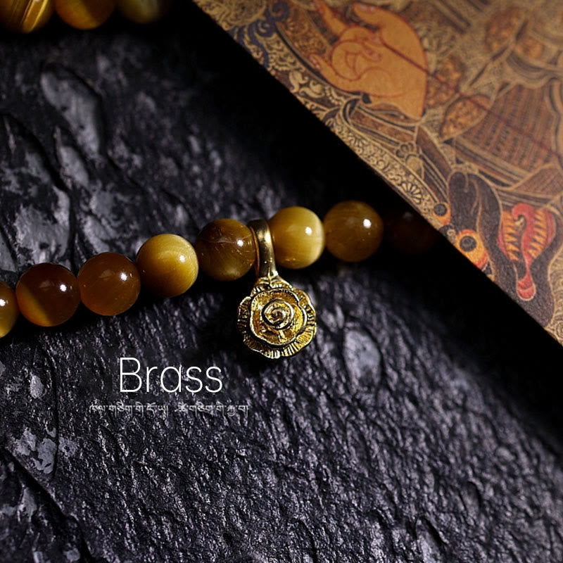 Stone of buddha 108 Mala Beads Natural Tiger Eye Copper Dorje Protection Tassel Bracelet
