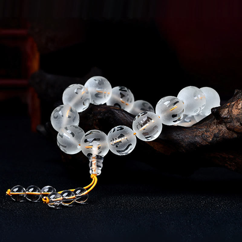 Stone of buddha Tibet White Crystal Black Onyx Om Mani Padme Hum Meditation Bracelet
