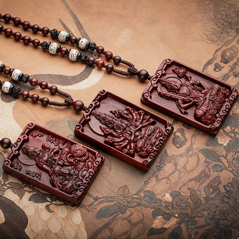 Stone of buddha Chinese Zodiac Natal Buddha Small Leaf Red Sandalwood Protection Necklace Pendant