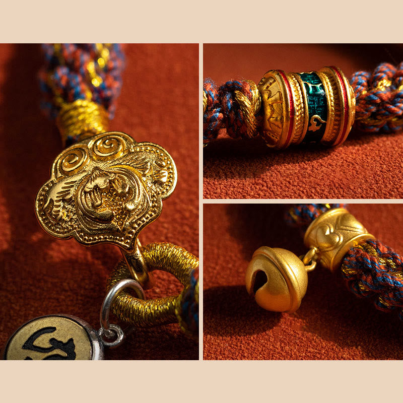 Stone of buddha 925 Sterling Silver Chinese Zodiac Natal Buddha Om Mani Padme Hum Luck Bell Braided String Bracelet