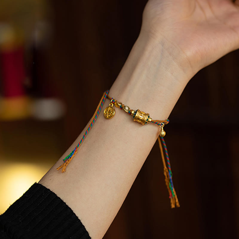 Stone of buddha Tibetan Handmade Om Mani Padme Hum Prayer Wheel Protection Strength String Bracelet