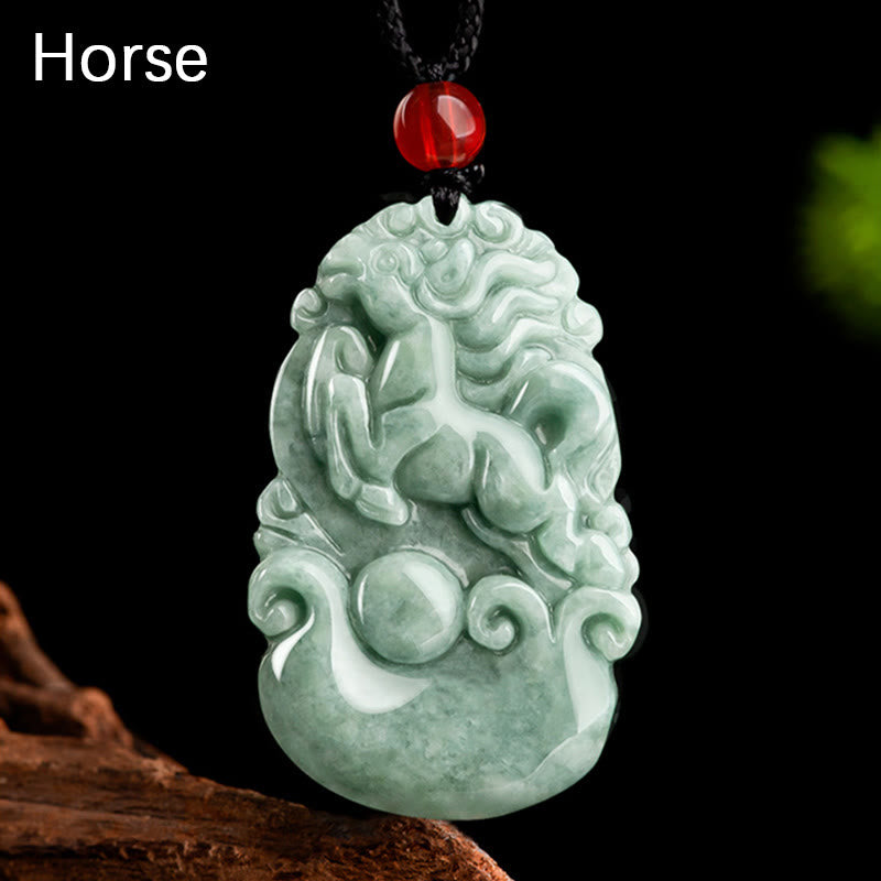 Stone of buddha Natural Green Jade 12 Chinese Zodiac Luck Prosperity Necklace Pendant