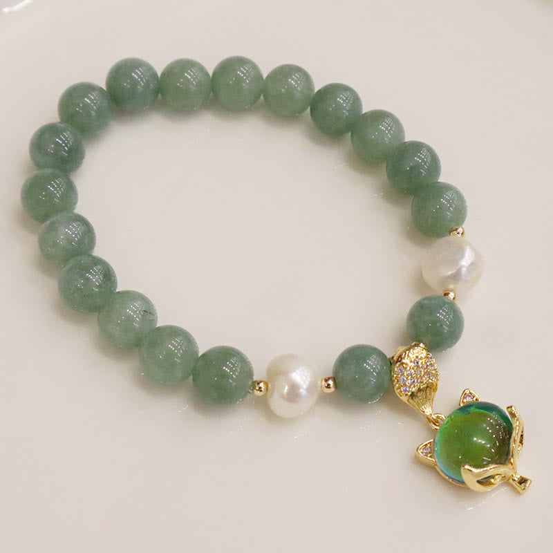 Stone of buddha Jade Pearl Color-Changing Fox Charm Luck Bracelet