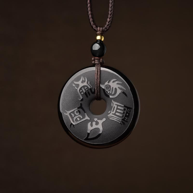 Stone of buddha Black Obsidian Taoism Five Sacred Mountains Carved Strength Peace Buckle Necklace Pendant Key Chain Phone Hanging Decoration