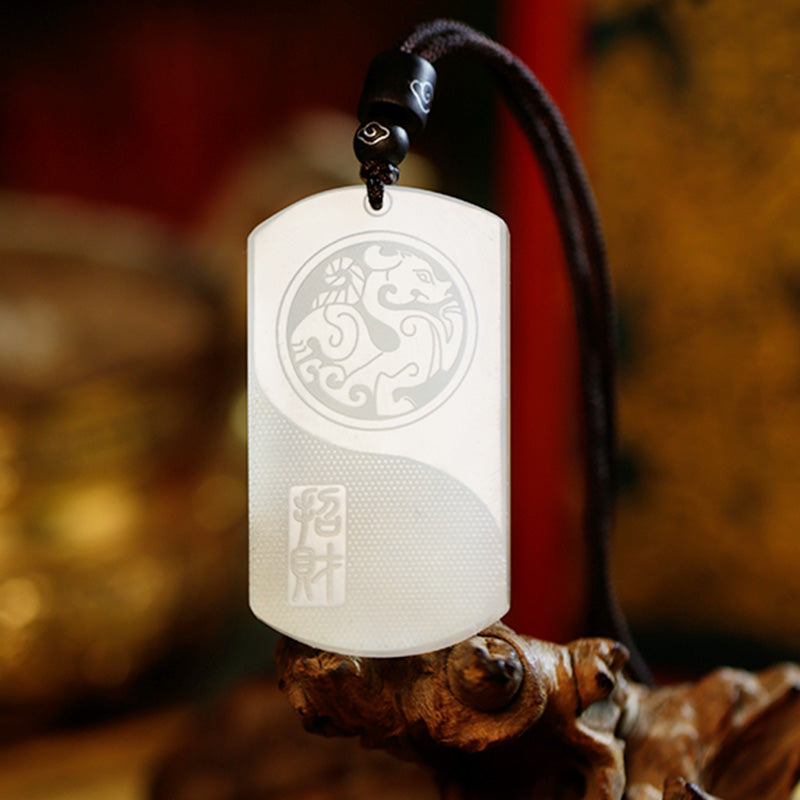 Stone of buddha White Jade PiXiu Yin Yang Luck Protection Necklace Pendant
