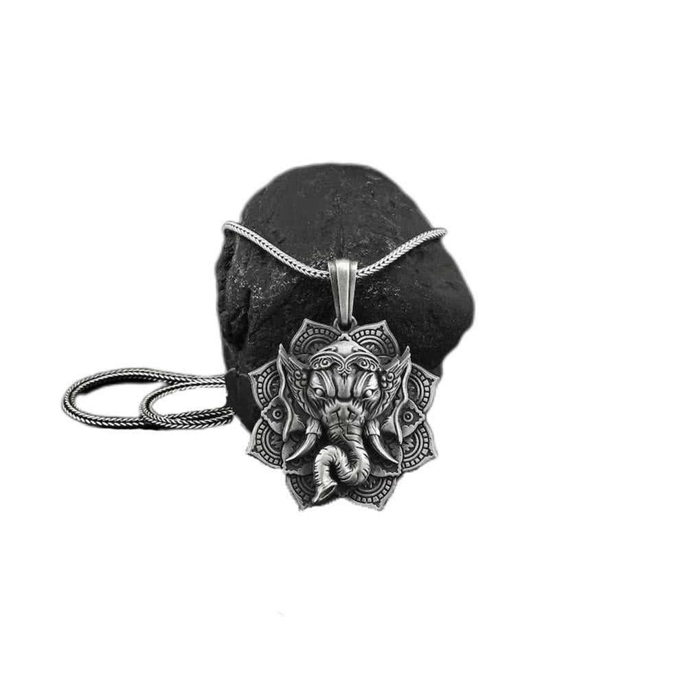 Stone of buddha Pure Tin Ganesh Ganpati Elephant Protection Amulet Necklace Pendant