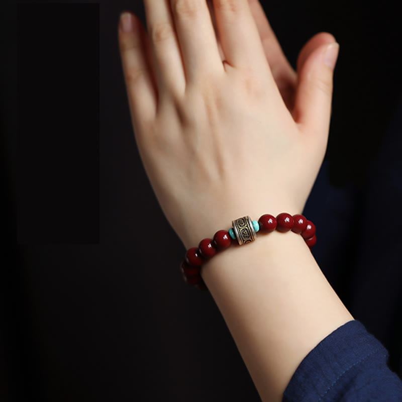 Stone of buddha 925 Sterling Silver Chinese Zodiac Natal Buddha Cinnabar Om Mani Padme Hum Calm Bracelet