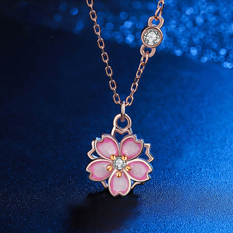 Stone of buddha 925 Sterling Silver Cherry Blossom Flower Rotatable Protection Necklace Pendant