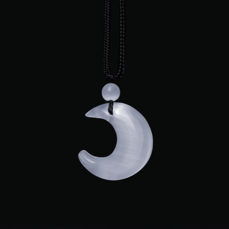 Stone of buddha Natural Silver Sheen Obsidian Selenite Crystal Crescent Moon Yin Yang Couple Protection Necklace Pendant
