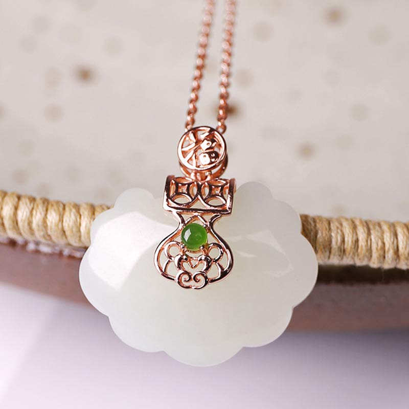 Stone of buddha 925 Sterling Silver White Jade Blessing Happiness Necklace Chain Pendant