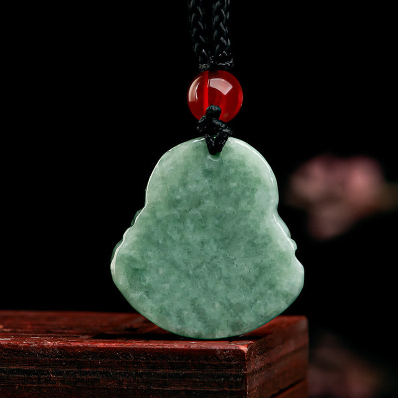 Stone of buddha Natural Green Jade Laughing Buddha Luck Abundance Necklace Pendant