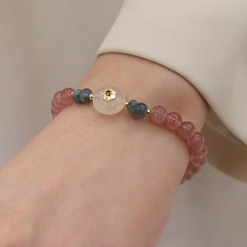 Stone of buddha Natural Strawberry Quartz Chalcedony Jade Healing Bracelet